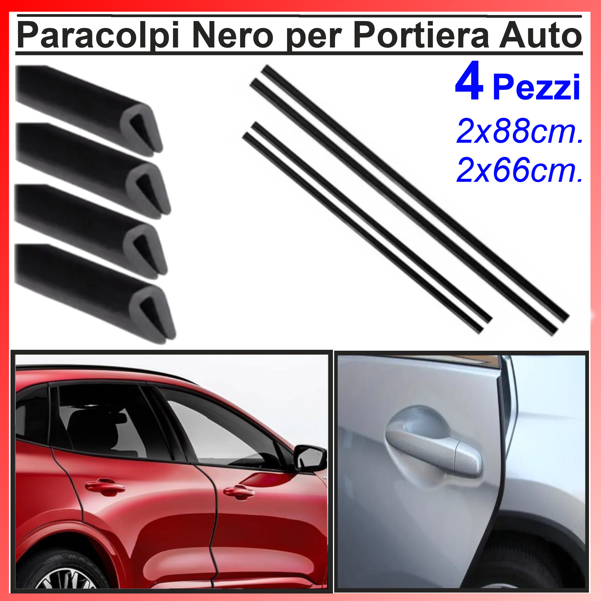 Salvaporta Paracolpi Nero Protezione Portiera Auto Adesivo Profilo a U  Gomma nbn